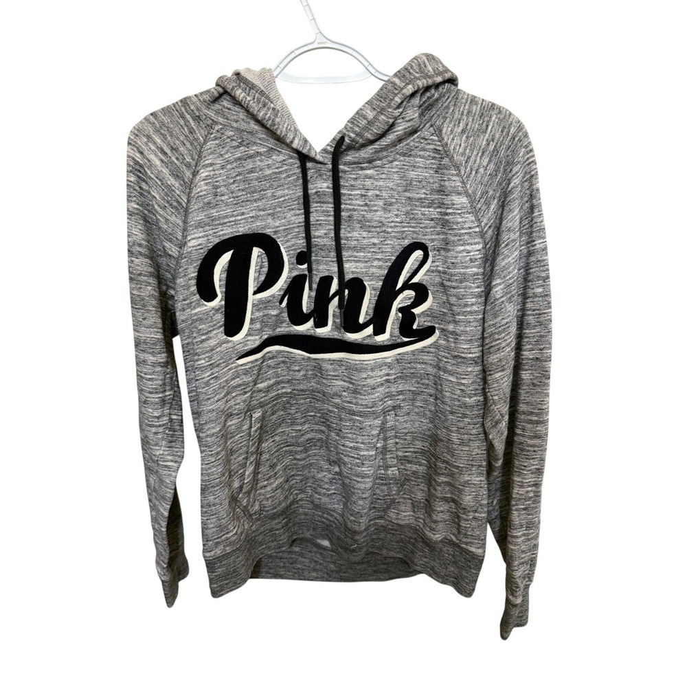 PINK Victoria's Secret Gray Heathered Logo Hoodie Sweatshirt Women's Large